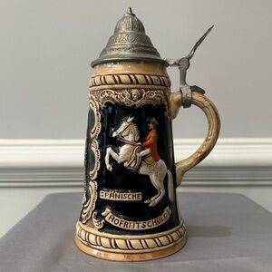 Beer Stein Vintage handcrafted Austria Handmade Hand painted Pewter Lid